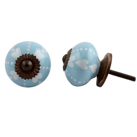 Turquoise White Heart Dot Ceramic Knob